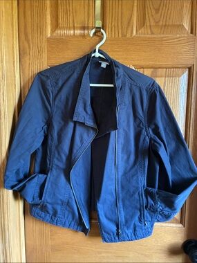 J. Jill Navy Asymmetrical Zip Utility Jacket petite medium